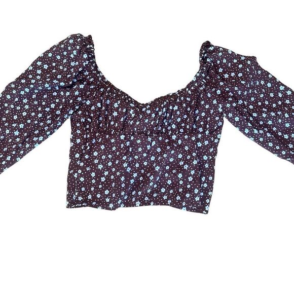 NWT L.A. Hearts-PacSun Cold Shoulder Floral Crop Top Brown/White Size Small - Picture 3 of 11